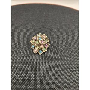 Vintage Gold Tone Floral Cluster Brooch Pastel Rhinestone Flower Pin